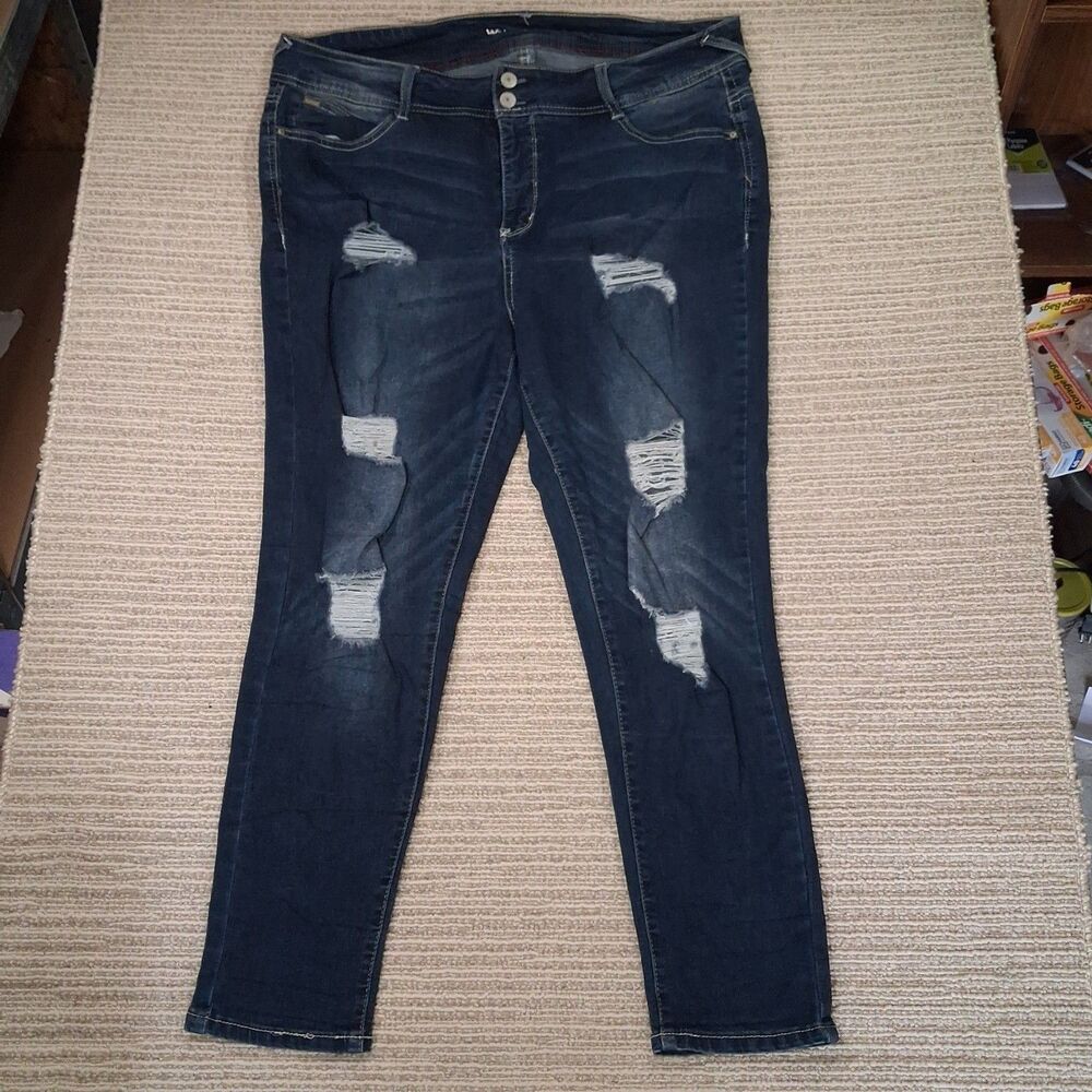 wallflower jeans sz 18w womens blue distressed rip cut stretch denim plus